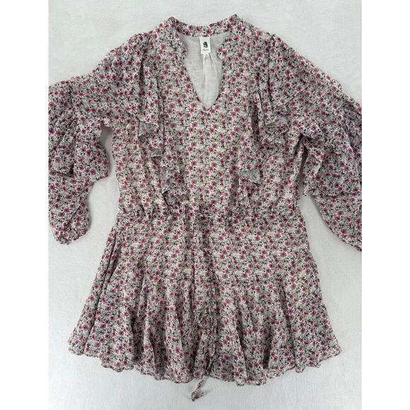Flawless Floral Ruffled Dress M Cottagecore Long Sleeve Mini Dress White Pink M - Picture 6 of 11